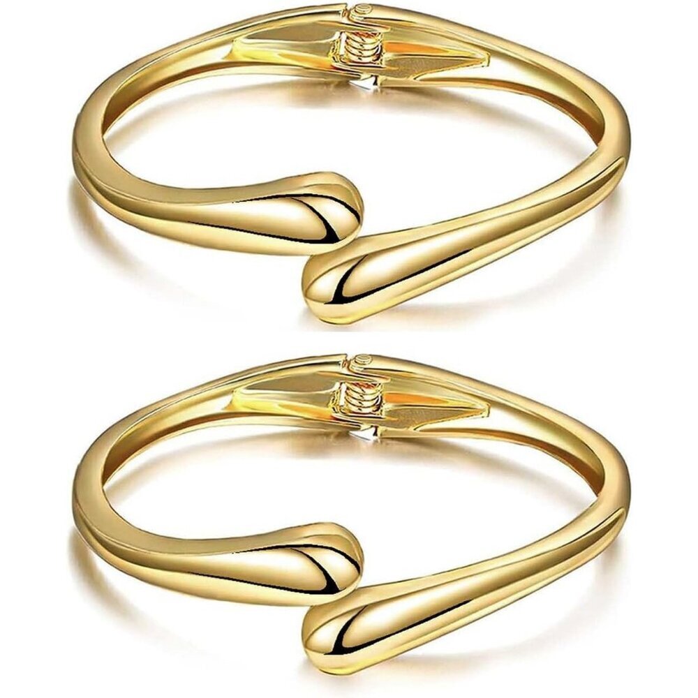 Trendy Gold-2 Pc Bangle bracelet Women teen chunky adjustable twist cuff jewelry